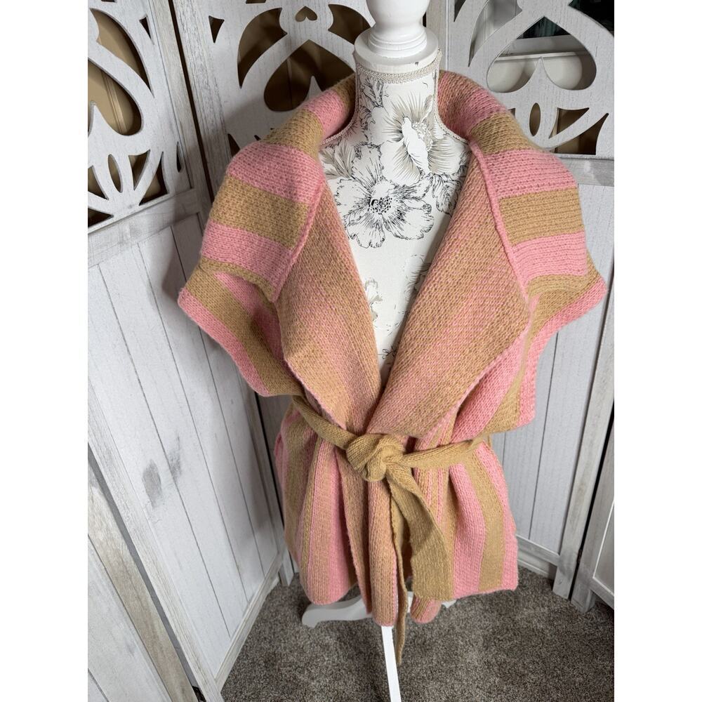 POL Womens Spring Stroll Belted Cardigan Sweater Caramel Pink Front Tie Medium